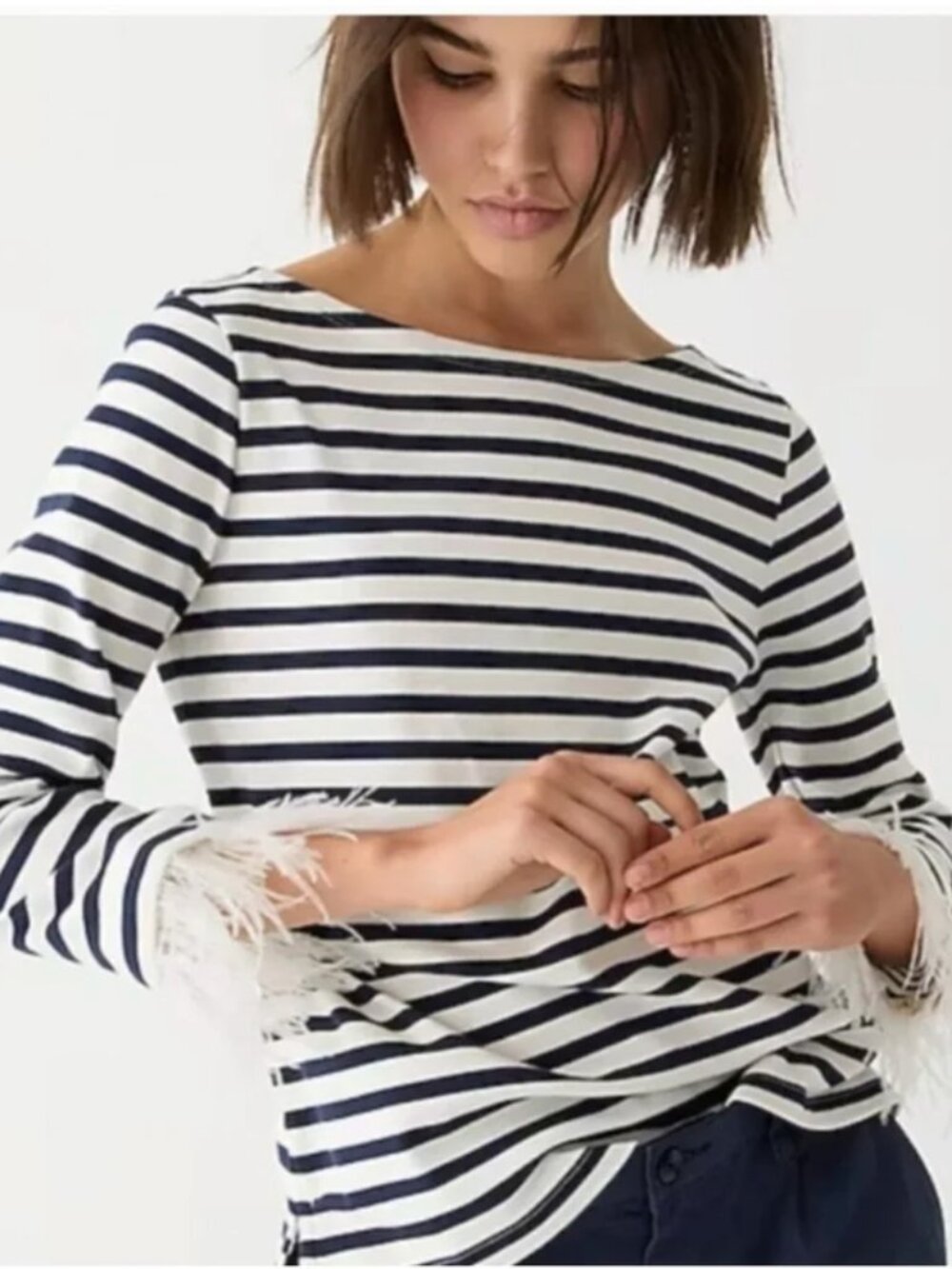 J.Crew Feather striped mariners T-shirt. Removable feathers